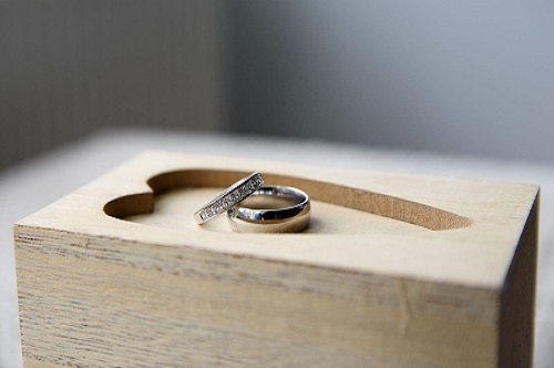 a picture of a heart box and two wedding rings on the top